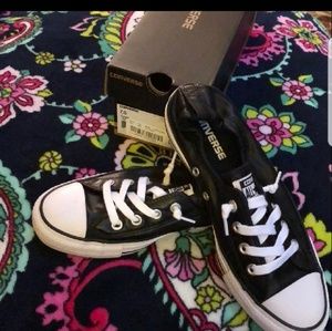 Black leather slip on converse